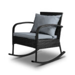 Gardeon Outdoor Furniture Rocking Chair Wicker Garden Patio Lounge Setting Black - Image 2