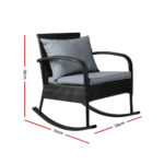 Gardeon Outdoor Furniture Rocking Chair Wicker Garden Patio Lounge Setting Black - Image 3