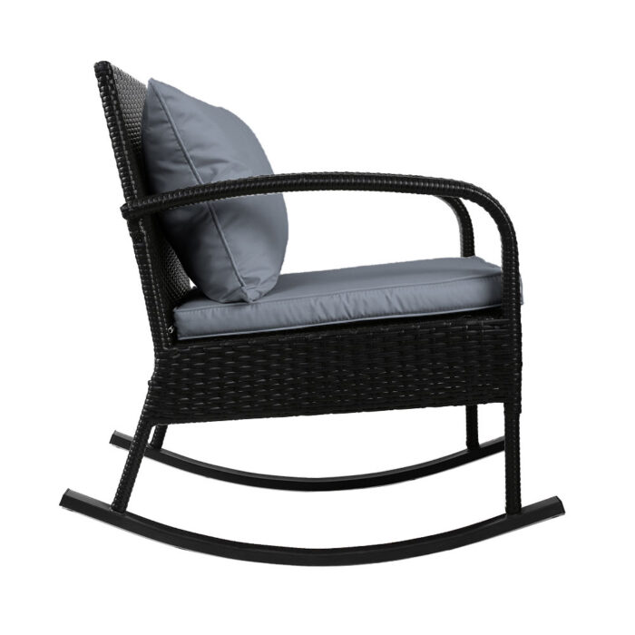 Gardeon Outdoor Furniture Rocking Chair Wicker Garden Patio Lounge Setting Black - Image 4