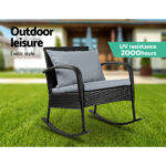 Gardeon Outdoor Furniture Rocking Chair Wicker Garden Patio Lounge Setting Black - Image 5