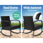 Gardeon Outdoor Furniture Rocking Chair Wicker Garden Patio Lounge Setting Black - Image 7