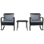 Gardeon 3PC Rocking Chair Table Wicker Outdoor Furniture Patio Bistro Set Black - Image 4