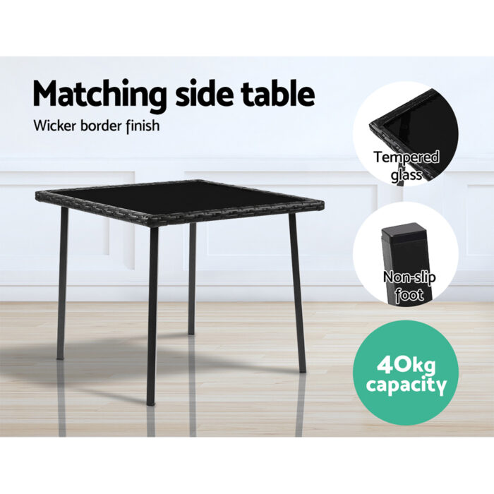 Gardeon 3PC Rocking Chair Table Wicker Outdoor Furniture Patio Bistro Set Black - Image 7