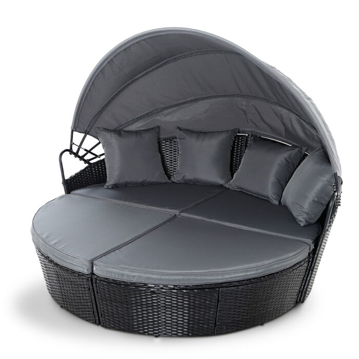 Gardeon Sun Lounge Setting Wicker Lounger Day Bed Outdoor Furniture Patio Black - Image 2