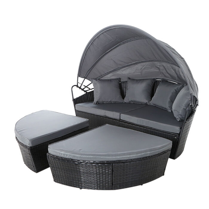 Gardeon Sun Lounge Setting Wicker Lounger Day Bed Outdoor Furniture Patio Black - Image 3