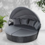 Gardeon Sun Lounge Setting Wicker Lounger Day Bed Outdoor Furniture Patio Black