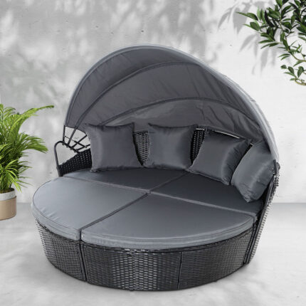 Gardeon Sun Lounge Setting Wicker Lounger Day Bed Outdoor Furniture Patio Black