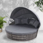 Gardeon Sun Lounge Setting Wicker Lounger Day Bed Outdoor Furniture Patio Grey