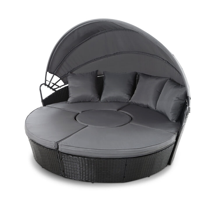 Gardeon Sun Lounge Setting Wicker Lounger Day Bed Patio Outdoor Furniture Black - Image 2