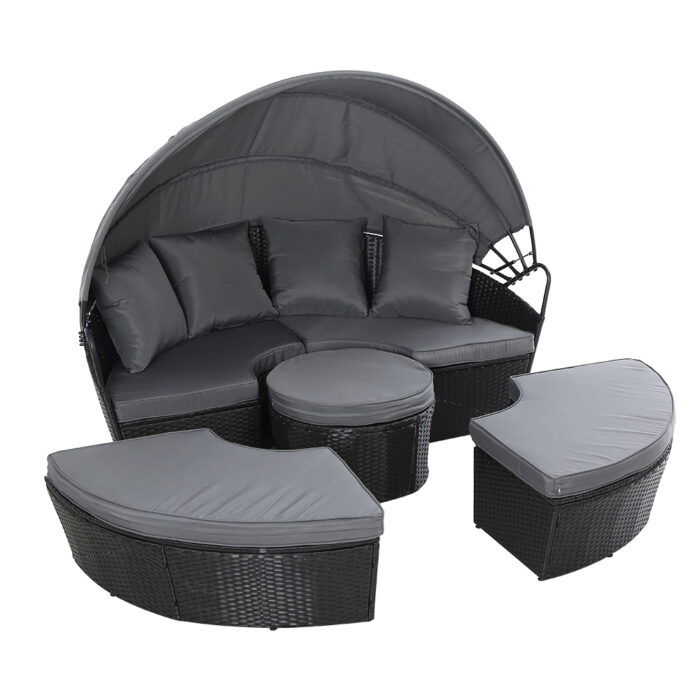Gardeon Sun Lounge Setting Wicker Lounger Day Bed Patio Outdoor Furniture Black - Image 3
