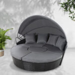 Gardeon Sun Lounge Setting Wicker Lounger Day Bed Patio Outdoor Furniture Black