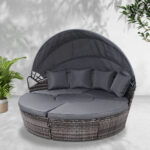 Gardeon Sun Lounge Setting Wicker Lounger Day Bed Patio Outdoor Furniture Grey