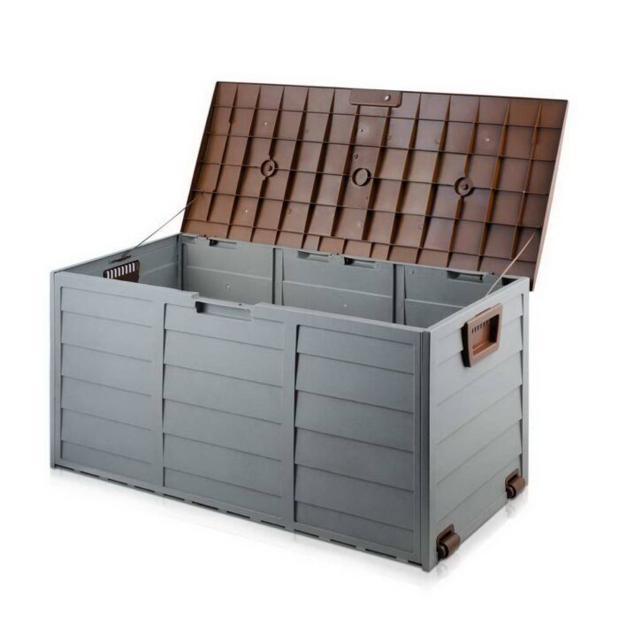 Gardeon Outdoor Storage Box 290L Lockable Organiser Garden Deck Shed Tool Brown - Image 2