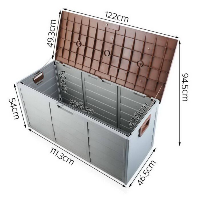 Gardeon Outdoor Storage Box 290L Lockable Organiser Garden Deck Shed Tool Brown - Image 3