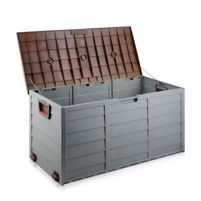 Gardeon Outdoor Storage Box 290L Lockable Organiser Garden Deck Shed Tool Brown - Image 4