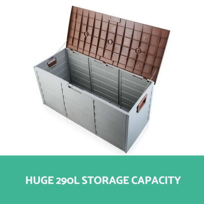 Gardeon Outdoor Storage Box 290L Lockable Organiser Garden Deck Shed Tool Brown - Image 6