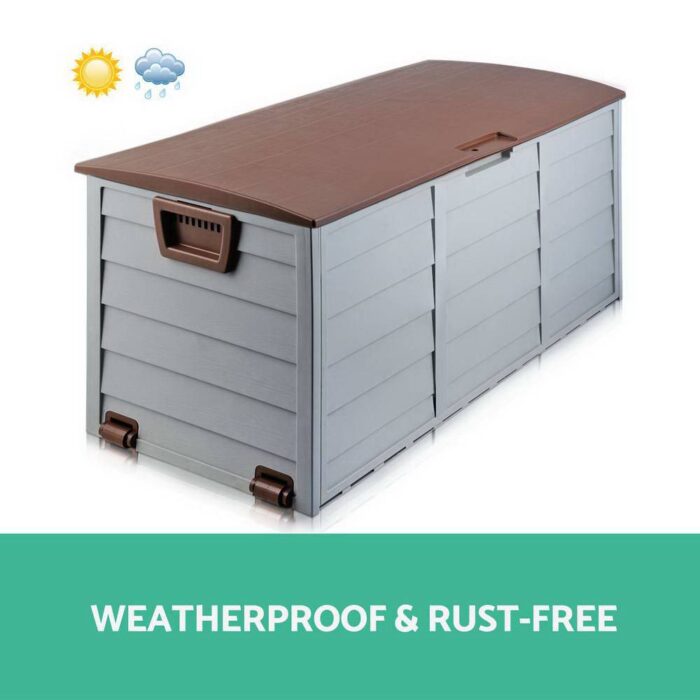 Gardeon Outdoor Storage Box 290L Lockable Organiser Garden Deck Shed Tool Brown - Image 7