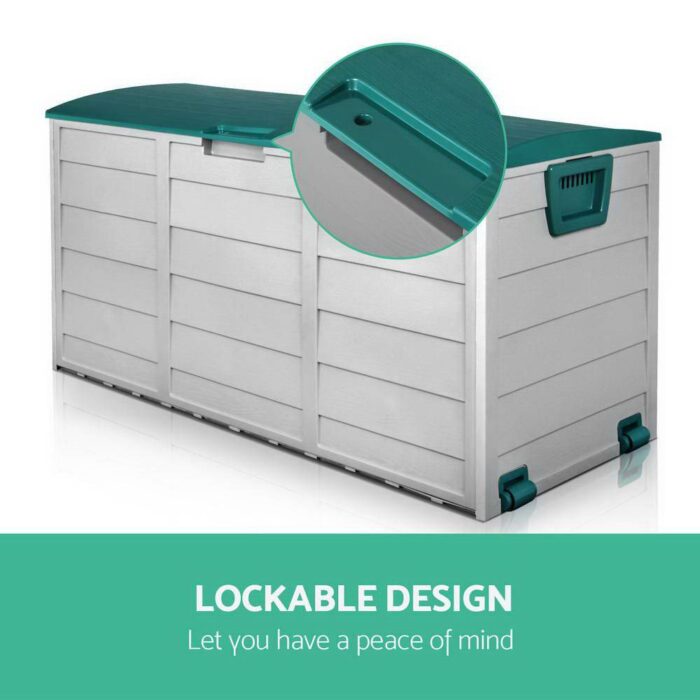 Gardeon Outdoor Storage Box 290L Lockable Organiser Garden Deck Shed Tool Green - Image 5