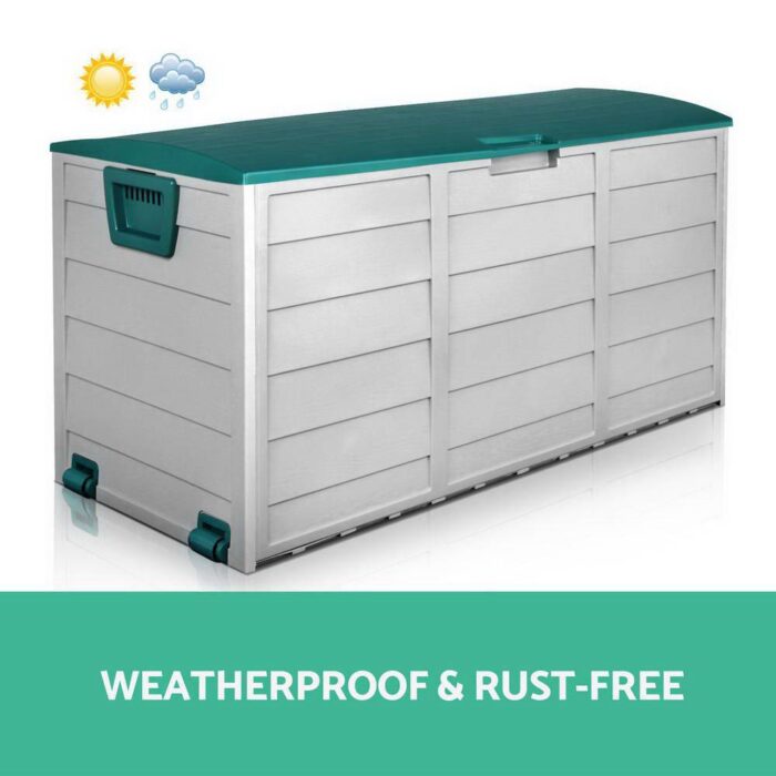 Gardeon Outdoor Storage Box 290L Lockable Organiser Garden Deck Shed Tool Green - Image 7