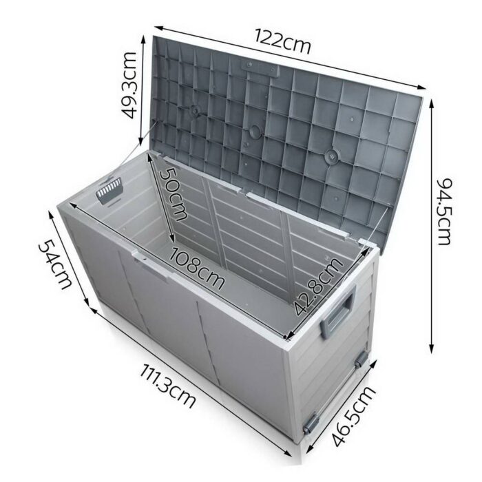 Gardeon Outdoor Storage Box 290L Lockable Organiser Garden Deck Shed Tool Grey - Image 3