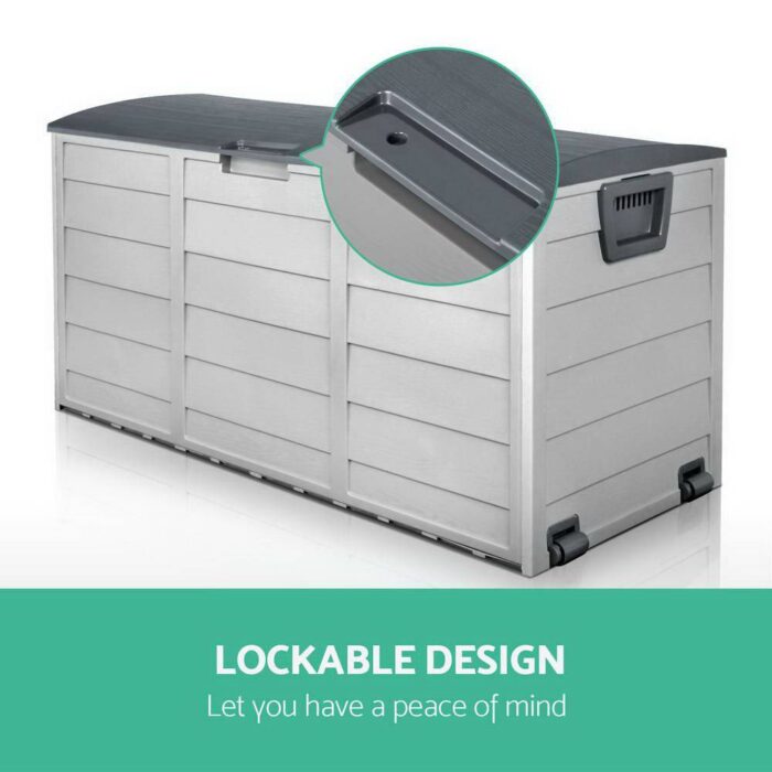 Gardeon Outdoor Storage Box 290L Lockable Organiser Garden Deck Shed Tool Grey - Image 5