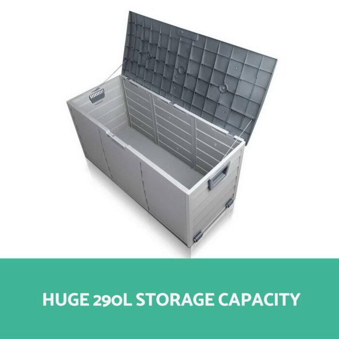 Gardeon Outdoor Storage Box 290L Lockable Organiser Garden Deck Shed Tool Grey - Image 6
