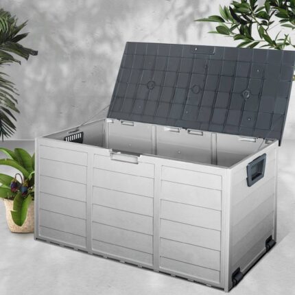 Gardeon Outdoor Storage Box 290L Lockable Organiser Garden Deck Shed Tool Grey