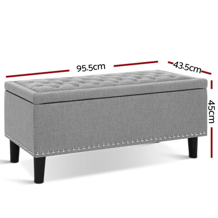 Artiss Storage Ottoman Blanket Box Linen Fabric Chest Foot Stool Toy Bench Grey - Image 3