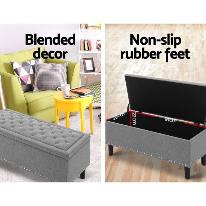 Artiss Storage Ottoman Blanket Box Linen Fabric Chest Foot Stool Toy Bench Grey - Image 5