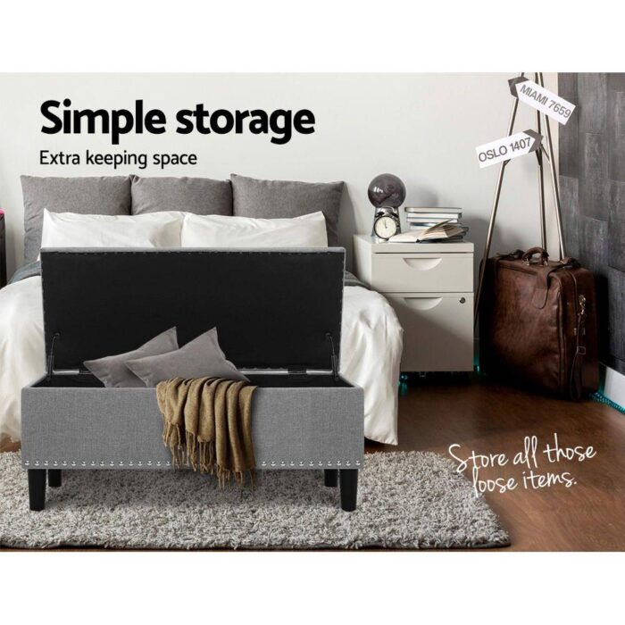 Artiss Storage Ottoman Blanket Box Linen Fabric Chest Foot Stool Toy Bench Grey - Image 7