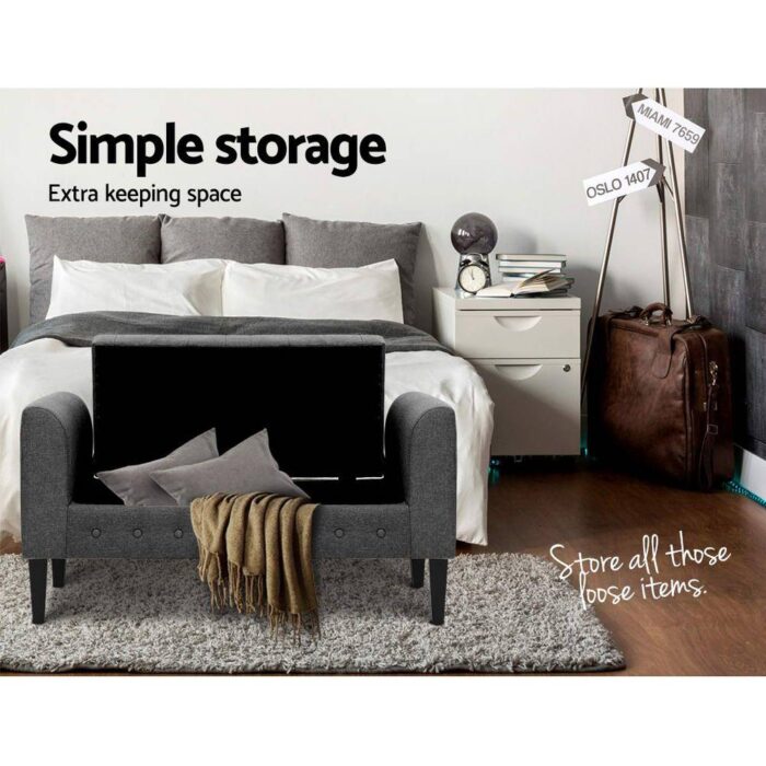 Artiss Storage Ottoman Blanket Box 104cm Linen Grey - Image 7