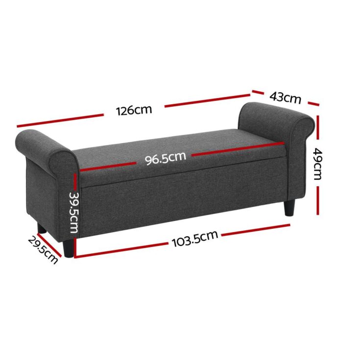 Artiss Storage Ottoman Blanket Box 125cm Arm Linen Grey - Image 3