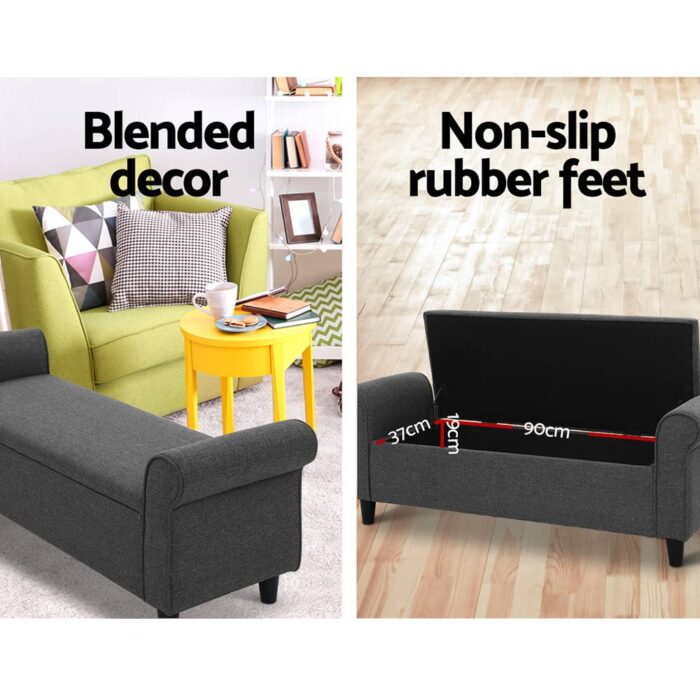 Artiss Storage Ottoman Blanket Box 125cm Arm Linen Grey - Image 5