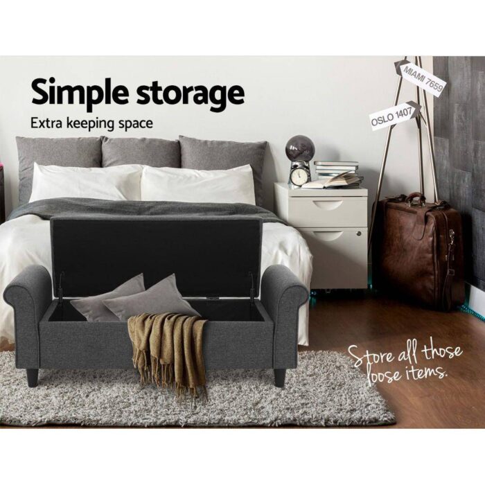 Artiss Storage Ottoman Blanket Box 125cm Arm Linen Grey - Image 7