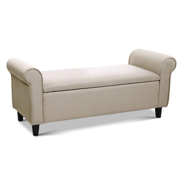 Artiss Storage Ottoman Blanket Box 125cm Arm Linen Taupe - Image 2
