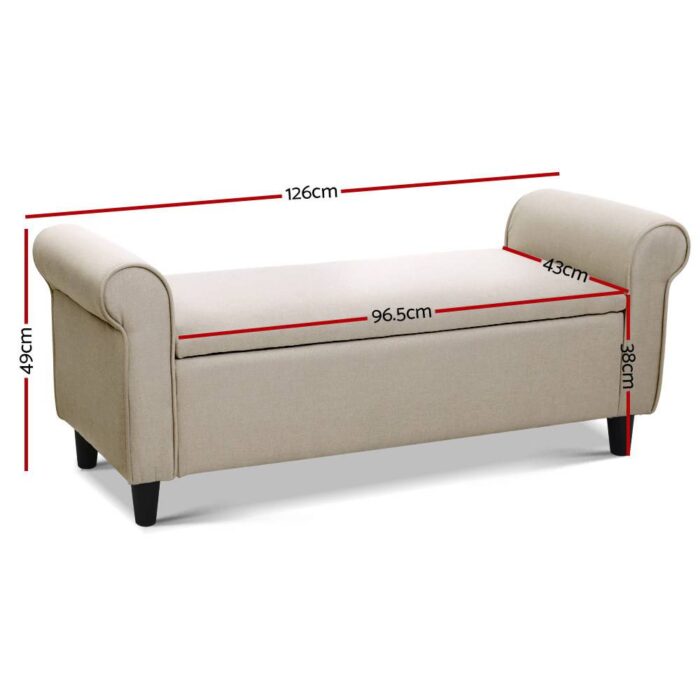 Artiss Storage Ottoman Blanket Box 125cm Arm Linen Taupe - Image 3