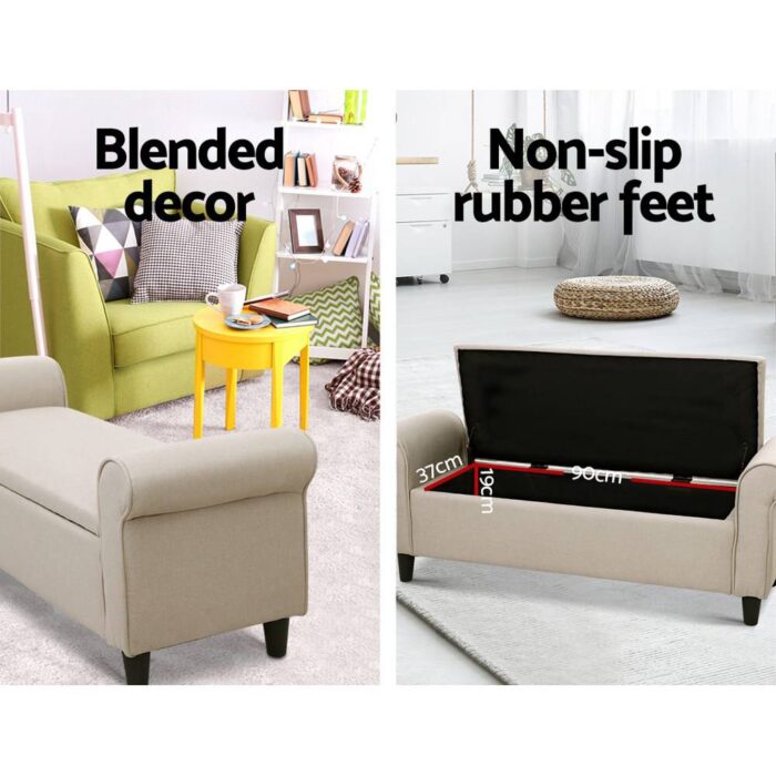 Artiss Storage Ottoman Blanket Box 125cm Arm Linen Taupe - Image 5
