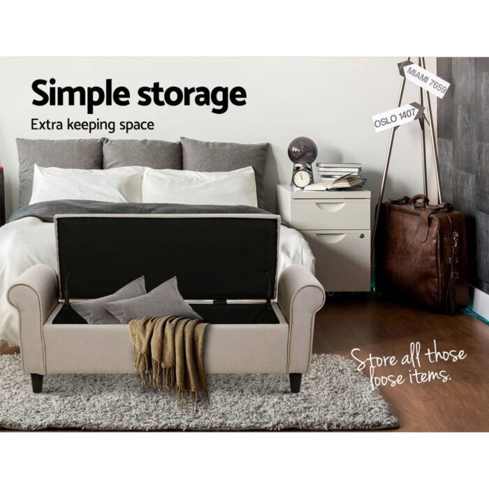 Artiss Storage Ottoman Blanket Box 125cm Arm Linen Taupe - Image 7