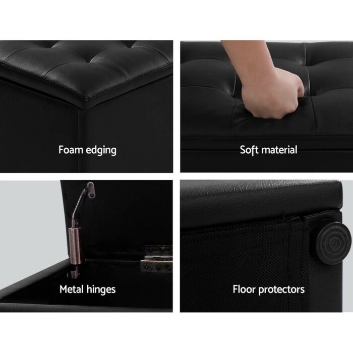 Artiss Storage Ottoman Blanket Box 140cm Leather Black - Image 7