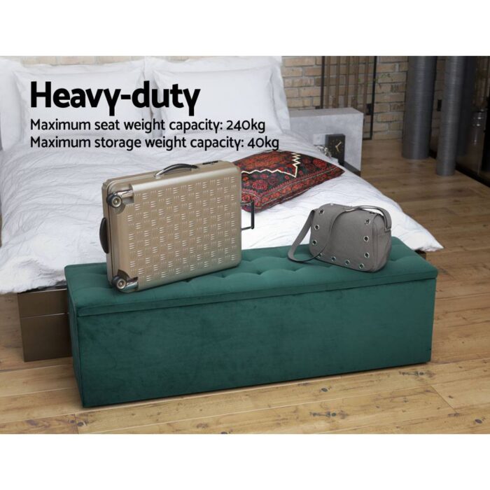 Artiss Storage Ottoman Blanket Box 140cm Velvet Green - Image 5