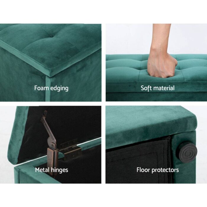 Artiss Storage Ottoman Blanket Box 140cm Velvet Green - Image 6