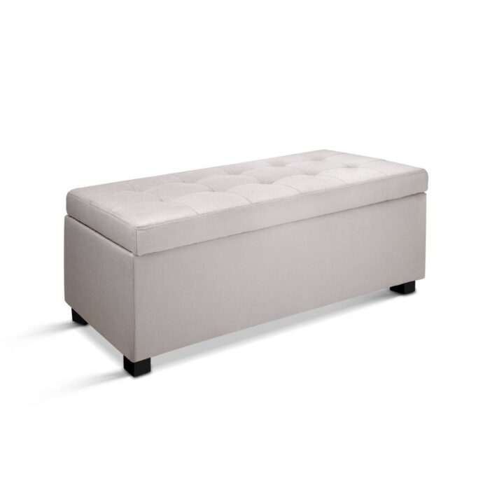 Artiss Storage Ottoman Blanket Box 97cm Linen Beige - Image 2