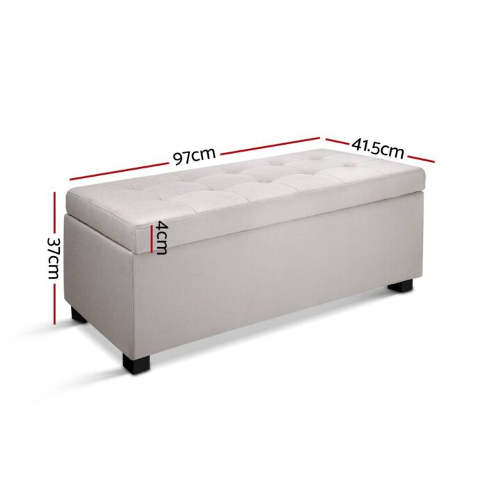 Artiss Storage Ottoman Blanket Box 97cm Linen Beige - Image 3