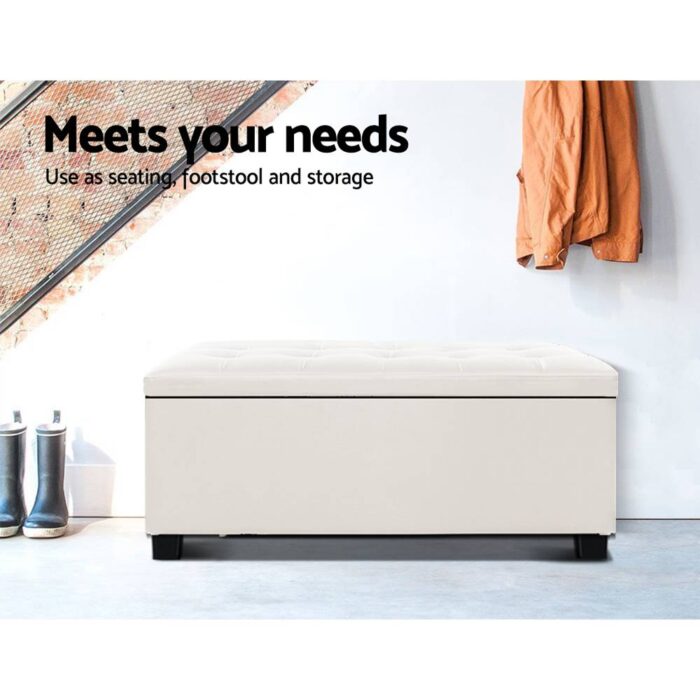 Artiss Storage Ottoman Blanket Box 97cm Linen Beige - Image 5