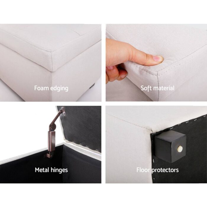 Artiss Storage Ottoman Blanket Box 97cm Linen Beige - Image 7