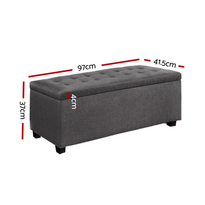Artiss Storage Ottoman Blanket Box 97cm Linen Grey - Image 3