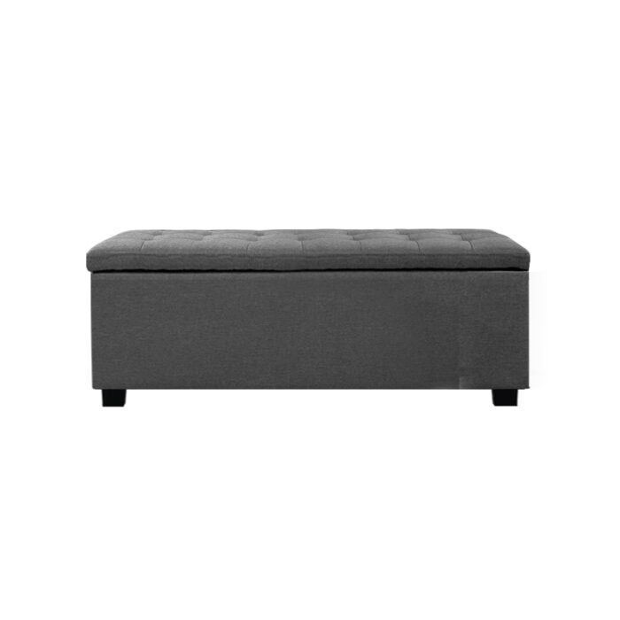 Artiss Storage Ottoman Blanket Box 97cm Linen Grey - Image 4