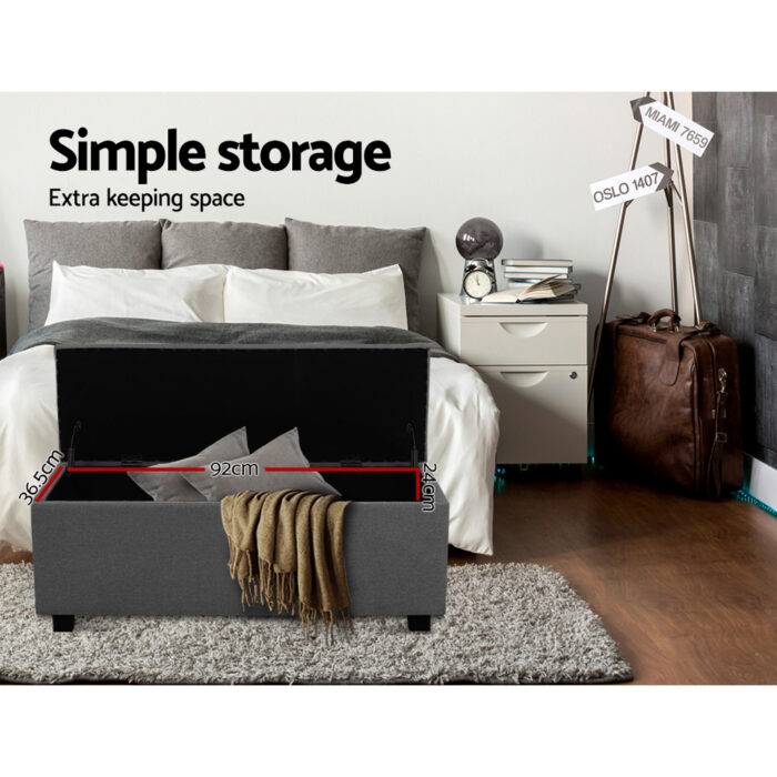 Artiss Storage Ottoman Blanket Box 97cm Linen Grey - Image 6