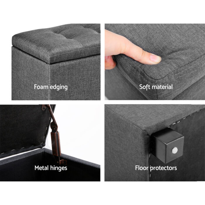 Artiss Storage Ottoman Blanket Box 97cm Linen Grey - Image 7