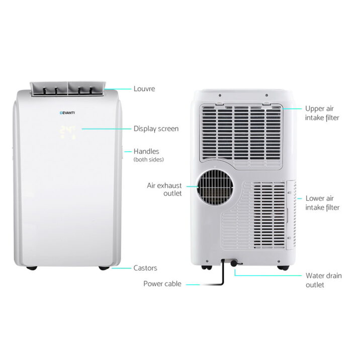 Devanti Portable Air Conditioner Cooling Mobile Fan Cooler Remote Window Kit White 3300W - Image 4